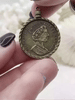 Image of Elizabeth Isle of Man Coin Replica Pendant,  28mm x 3mm Thick 3 colors Bronze, Antique Silver Verdigris, . Fast Ship