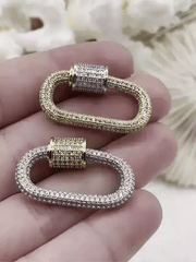 MICRO PAVE Brass Mixed Metal Oval Carabiner lock clasp.Brass Carabiner Screw Clasp, Carabiner Screw Pendant, Screw Connector Lock. FastShip