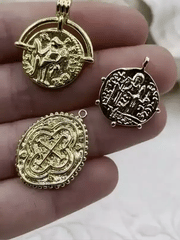 High Quality Brass Charm, Gold Coin Disc Pendant, Embossment Brass Pendant, 2 styles to choose From, Fast Ship