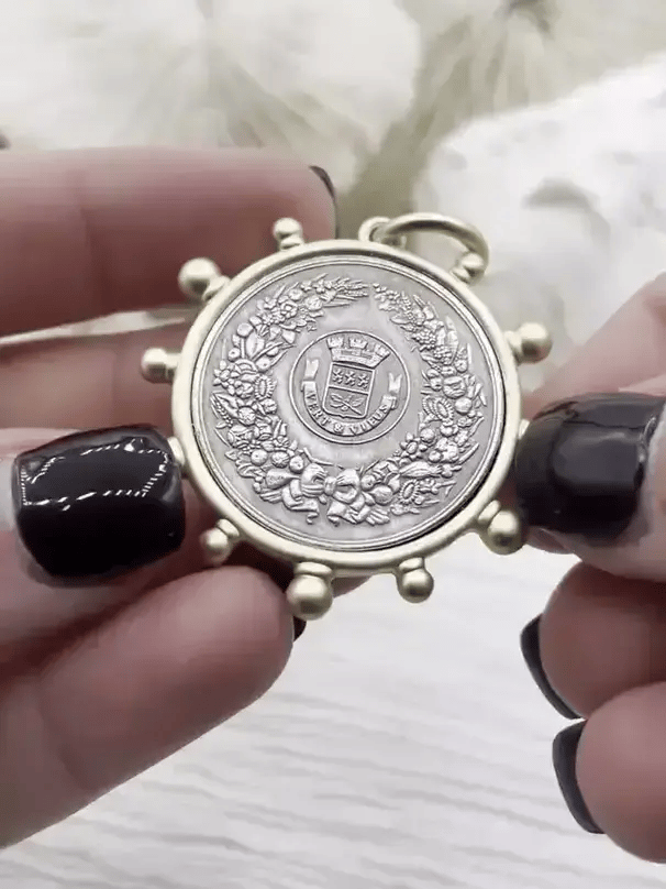 French Coin Pendant, French Union Horticole De Dison, Replica Coin with Bezel,  French Medal, French Medallion Art Deco Coin, Fast Ship