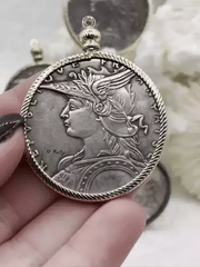 Reproduction French Madagascar Medal Coin Pendant 39mm, Coin Bezel, French coin, Art Deco Coin, Gold or Silver, 5 bezel colors. Fast Ship
