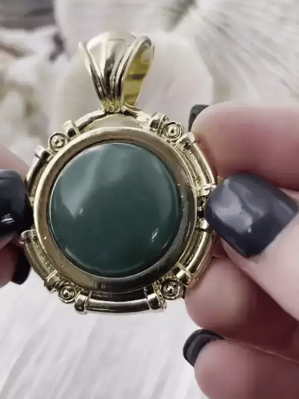 Green Aventurine Stone Pendant with Bezel, Natural Stone Pendants, Cabochon Stone Comes in a variety of patterns, 3 bezel colors, Fast Ship