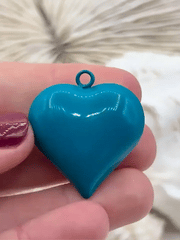 Teal Heart Charm/Pendants, Heart Pendants, 4 sizes, Enamel Plated Brass, Small, Medium, Large, or Extra Large Colorful Hearts, Fast Ship