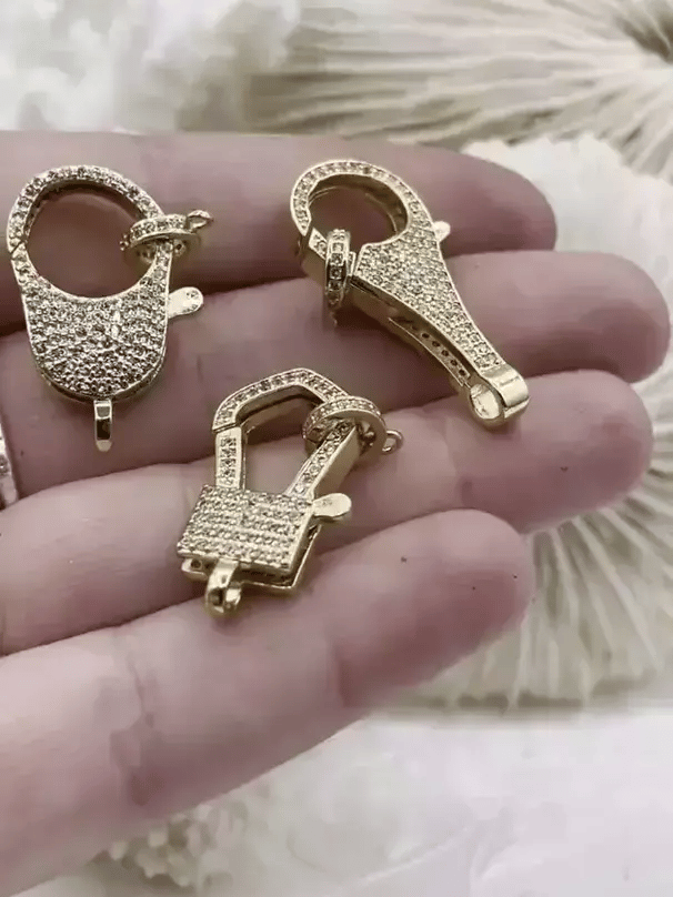 Clear Micro Pave CZ Lobster Claw Clasps Shiny Gold with Clear CZ