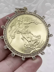 Reproduction French Commemorative Medal Coin Pendant, French coin, Art Deco Coin, Antique Coin Bezel W/Cubic Zirconia. Fast Ship