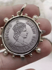 Image of Queen Elizabeth II Coin Pendant, Queen Elizabeth II Coin with Bezel,Royal Coin Pendant,Queen Coin Aqua CZ and Pearl Accents Fast Ship