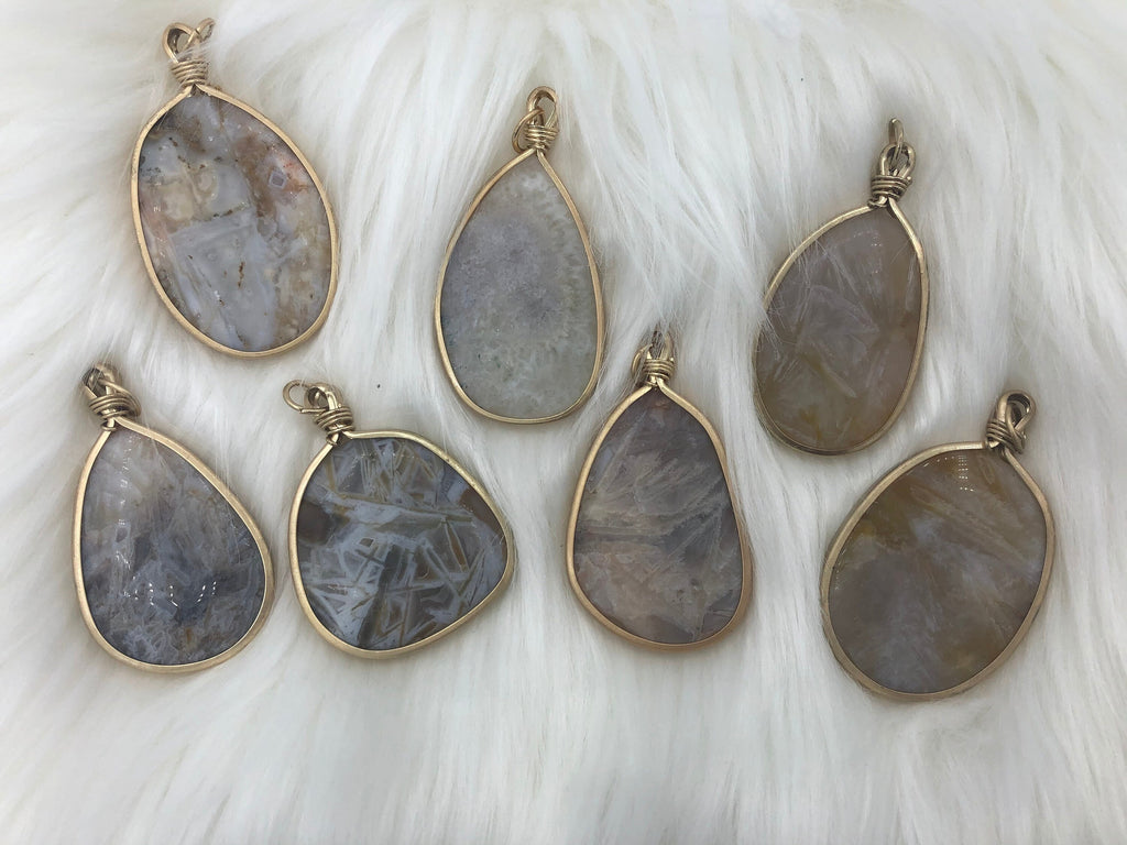 Agate Pendant with Brass Matte Gold Bezel Natural Stone will come in a variety of sizes and colors.