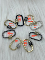 Oval Carabiner lock clasp. Mixed Metals, Brass Carabiner Screw Clasp, Carabiner Screw Pendant, Screw Connector Lock. Matte Gun, Matte Gold