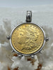 Image of Reproduction Coin Pendant, Morgan Peace Dollar Coin Pendant, Coin Bezel, Vintage Coin Pendant, Gold Coin, 2 bezel colors. Fast Ship