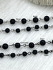 Image of Black lava Beaded Chain Rosary beads, 6mm and 4 mm Silver or Gunmetal, pin 1 Meter (39 ") Fast Ship WHOLESALE