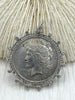Image of Reproduction Coin Pendant, Liberty Peace Dollar Coin Pendant, Coin Bezel, Vintage Coin Pendant, Coin Bezel CZ . Fast Ship