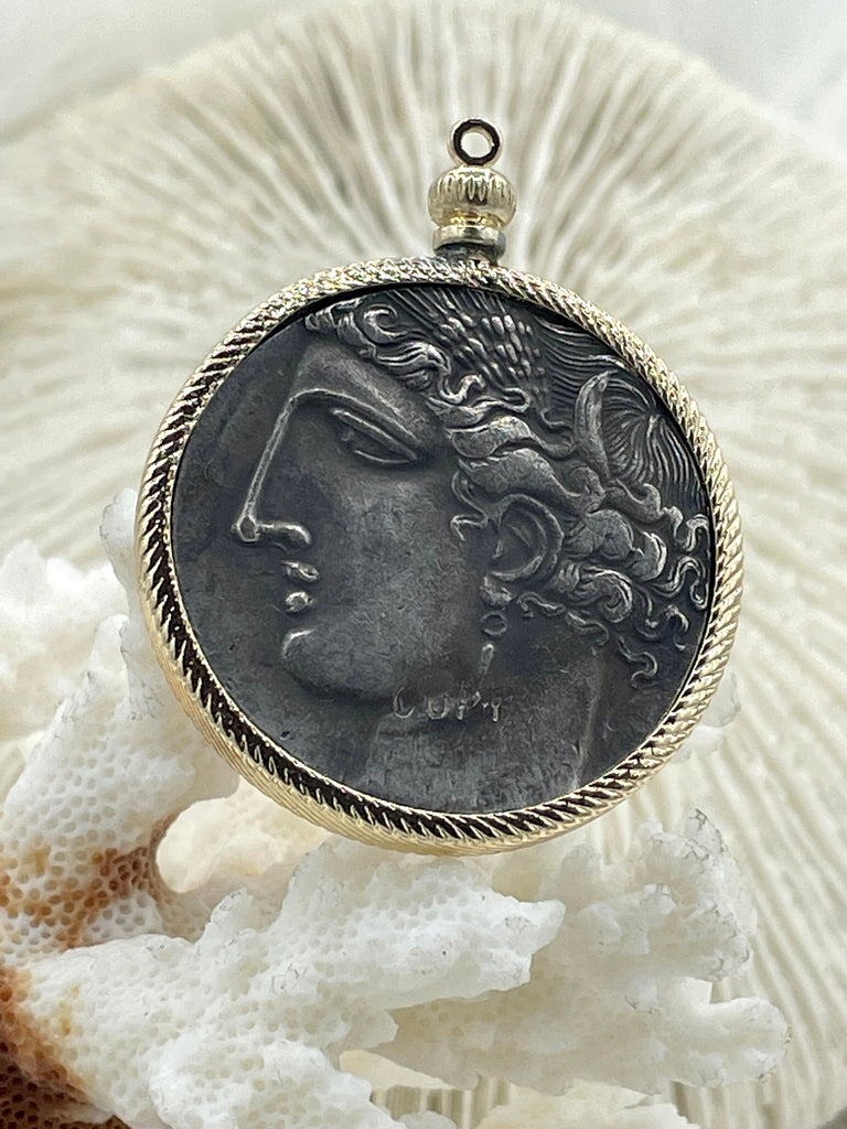 Reproduction Coin Pendant 39mm, Coin Bezel, Vintage Coin, Greek Coin, 5 bezel colors. Fast Shipping