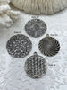 Image of Flat Round Filigree Stamped Metal Pendant Medallion Pendant, 4 styles, 42mm, 39mm, 34mm, 21mm Antique Silver . Fast Ship