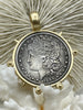 Image of Reproduction Coin Pendant, Morgan Peace Dollar Coin Pendant, Coin Bezel, Vintage Coin Pendant, Silver Coin, 3 bezel colors. Fast Ship