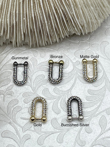 Pave U shape Finding, U Shape BRASS Finding with CZ, Cubic Zirconia, U Link Chain Connector, 5 Finishes. Fast Ship