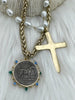 Image of Horse Coin Pendant/French Angel Replica Coin,French Coin Pendant,Equestrian Coin, Emerald CZ Spike/Round Blue crystal Accents Fast Ship