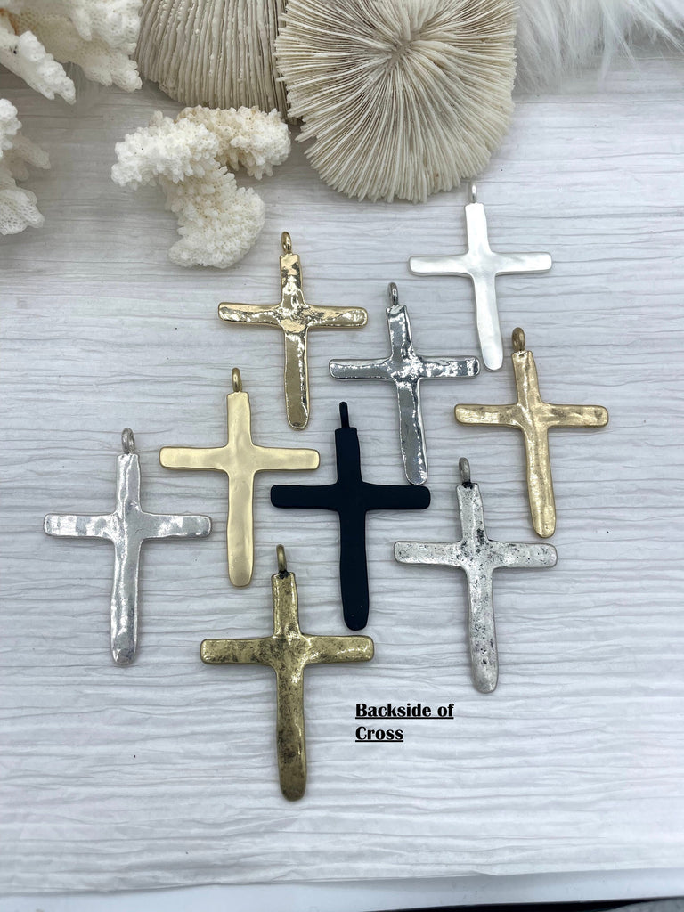 Brass Textured Cross, Religious Large Cross, Brass Cross Charm, Cross Pendant, Mens Cross, Women's Cross 61mm x 43mm 9 Finishes Fast Ship