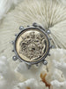 Image of French Coin Pendant, Horse Coin Pendant, French Pendant, Le Monde Coin, Clear Spike & Round Pearl Accents Coin.Fast Ship