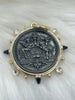 Image of French Horticole De Dison Pendant, Horse Coin Pendant, French Pendant, French Coin, Black Spike and Round CZ Accents Coin Fast Ship