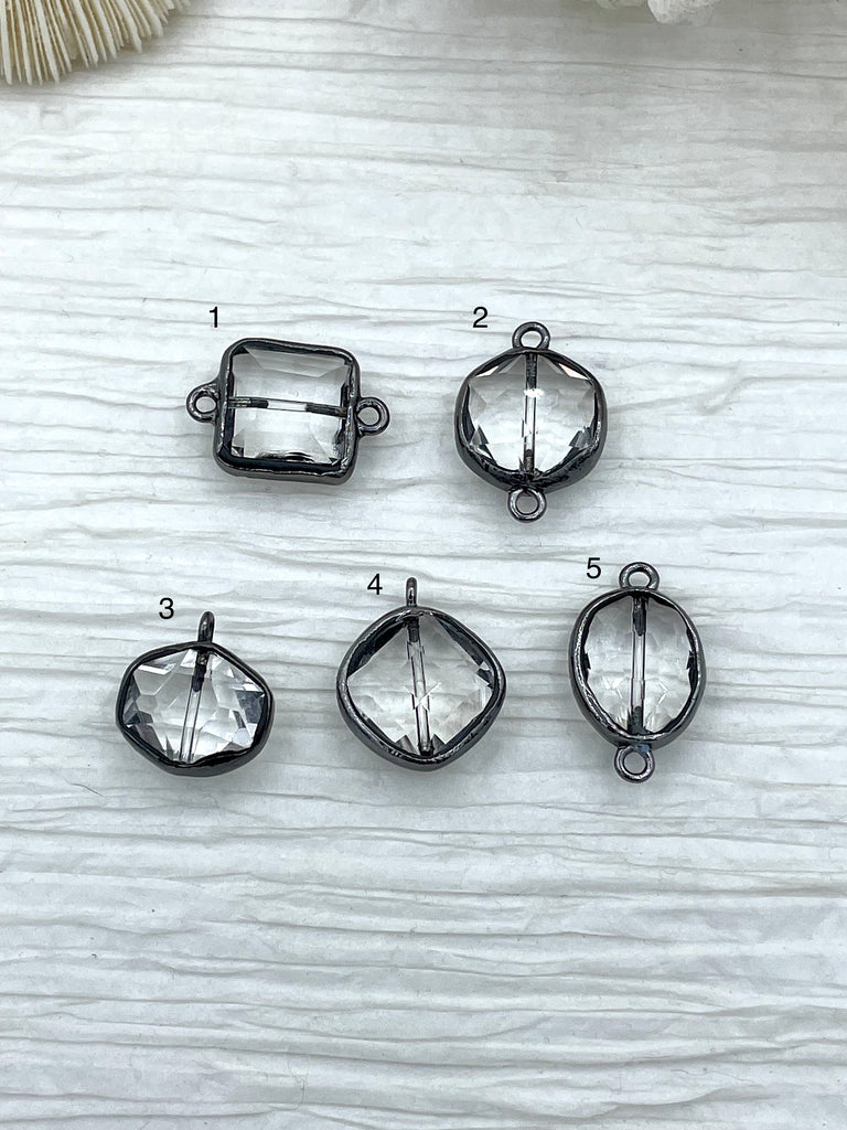 Crystal Gunmetal Soldered Pendants and charms. Connector Soldered Charm, Drop Soldered Charms and Pendants, 4 Styles. Fast Shipping