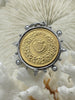 Image of French Horticole De Dison Pendant, Horse Coin Pendant, French Pendant, Le Monde Coin, Clear Spike & Round Pearl Accents Coin.Fast Ship