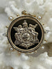 Image of French Horticole De Dison Pendant, Horse Coin Pendant, French Pendant, Le Monde Coin, Clear Spike & Round Pearl Accents Coin.Fast Ship