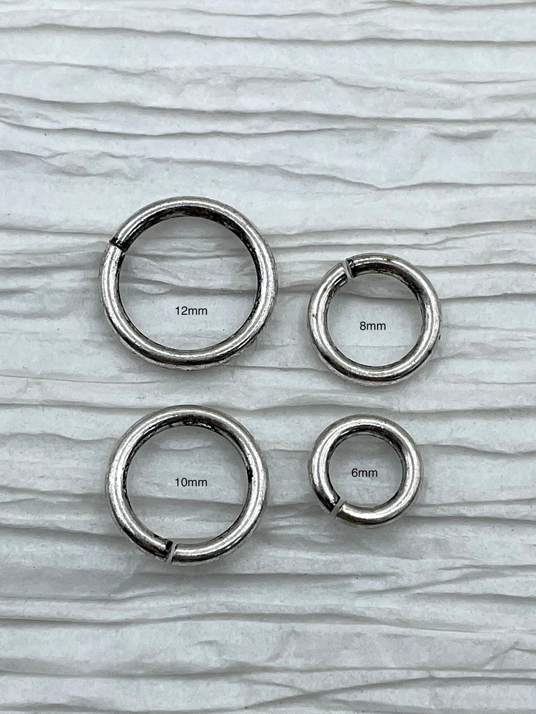 Jump Rings Burnished Silver 4mm 6mm 8mm 10mm or 12mm PK of 10 Brass Thick Gauge OPEN Ring Heavy 15 GA 1.8mm Sturdy Jump Rings Fast Ship
