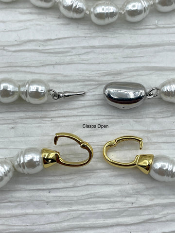 Hand Knotted Vintage Porcelain Glass Pearl Replica,Freshwater Potato Shape Pearls,Gold Double clasp or Silver Bean shape clasp,18".Fast Ship