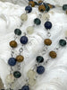Image of Gemstone Crystal mix Rosary Faceted Blue Agate with Mixed Crystal Shapes, Crystal Beaded Chain 6mmBeads,Silver pin, 1 Meter (39 ") Fast Ship