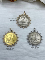 Belgium Hainaut Horse Coin Pendant,Silver Coin, Double Horse Coin, French coin, Cubic Zirconia and Pearl Accents, 3 Styles. Fast Ship