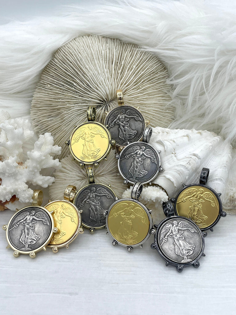 Reproduction French Commemorative Medal Coin Pendant, Coin Bezel, French coin, Art Deco Coin, Gold or Silver, 5 bezel colors. Fast Ship