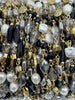 Image of Vintage Glass Pearl & Crystal Mixed Rosary Chain, Grey and White Glass Pearls, Glass Beads, Gold Wire, BBA Original