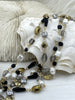 Image of Vintage Glass Pearl & Crystal Mixed Rosary Chain, Grey and White Glass Pearls, Glass Beads, Gold Wire, BBA Original
