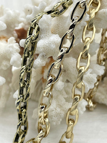 Textured Cable Chain, by The Foot. Link size 12.5mm x 6.8mm x 2.8mm, 6 Finishes, Cast Zinc Alloy Chain Choose from Drop Down Menu Fast ship