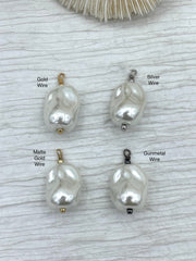 Baroque Glass Pearl Replica Pendant, Pearl Replica, Baroque Shape Pearl Pendant, Large Baroque Hand Wire wrapped, 4 Wire colors, Fast Ship
