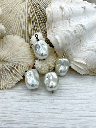 Baroque Glass Pearl Replica Pendant, Glass Pearl Replica, Baroque Shape Pearl Pendant, Large Baroque Hand Wire wrapped, 5 colors, Fast Ship