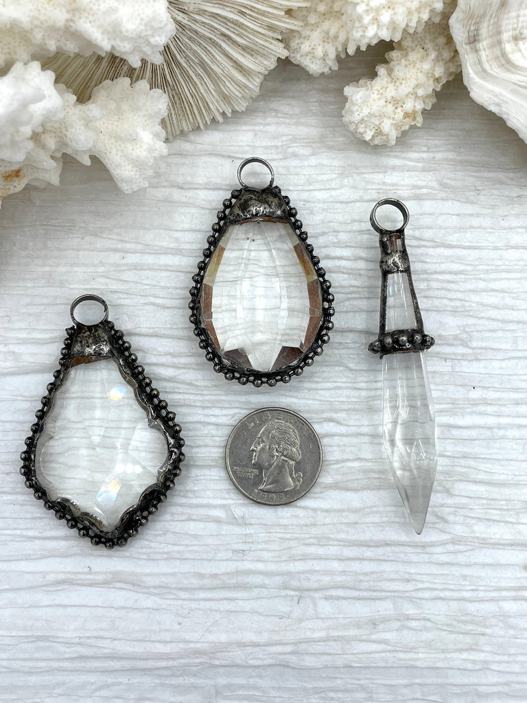 Crystal Burnished Silver Soldered Pendants charms Textured Burnished Bling By A
