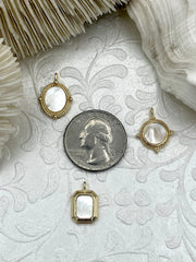 Brass Gold Plated Mother of Pearl Pendants, High Quality Brass Charms, 2 Styles, Mother of Pearl Charms, MOP pendants, Fast Ship.