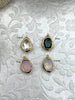 Image of Gold Trimmed Crystal Drop Pendants, Gold Trimmed Charms. Gold plated bezel, 4 styles, clear, grey, cream, and pink. Fast Ship