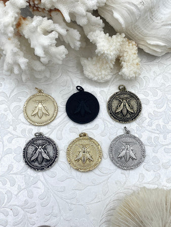 Brass Gold or Rhodium Plated Bee Pendant, Bee Charm, Bumblebee Pendant, High Quality Brass Pendants, Gold, Silver & Matte . 42mm Fast Ship
