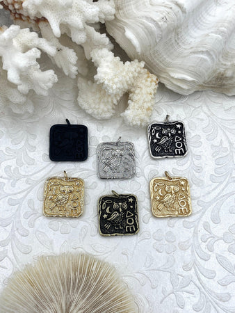 High Quality Brass Ancient Greek Coin, Bubo Owl of Athena Greek ,Athena's Owl, Replica Charm, 4 Finishes, 24mm, Fast Ship