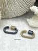 Image of MICRO PAVE Brass Mixed Metal Oval Carabiner lock clasp.Brass Carabiner Screw Clasp, Carabiner Screw Pendant, Screw Connector Lock. FastShip