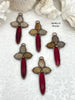 Image of Copper Soldered Stone Cross Pendants, Cross Shape Crystal and Red Stone, 65mm x 37mm x 6mm, Fast Shipping
