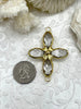 Image of Crystal Gold Soldered Connector Pendant. Flower Shape Connector, Large Soldered Crystal Charms, 50mm x 43mm, 10mm thick. Fast Ship