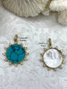 Image of Turquoise Pendant with CZ, Mother of Pearl Round Spike CZ Charm Cubic Zirconia, Brass Mother of Pearl and Howlite Pendant, 2 style Fast Ship
