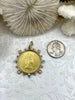 Image of Queen Elizabeth II Coin Pendant, Queen Elizabeth II Coin with Bezel,Royal Coin Pendant,Queen Coin Aqua CZ and Pearl Accents Fast Ship