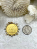 Image of French Horticole De Dison Pendant, Horse Coin Pendant, French Pendant, Le Monde Coin, Clear Spike & Round Pearl Accents Coin.Fast Ship