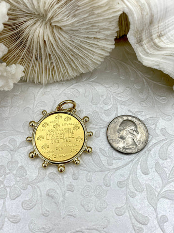 L'abielle Bee Coin Pendant, French Bee Coin with Bezel, Bee Pendant, Gold Coin, 2 bezel colors, Fleur De Lis Coin, Fast Ship