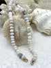 Image of Peruvian White Mixed Opal Hand Knotted Necklace, 17-18" Long, Rondelle Stones 8mmx5mm w/Gold Finished Ends, Candy Necklace, Fast Ship