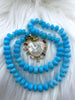 Image of Peruvian Ocean Blue Opal Hand Knotted Necklace, 17-18" Long, Rondelle Stones 8mmx5mm with Gold Finished Ends, Candy Necklace, Fast Ship